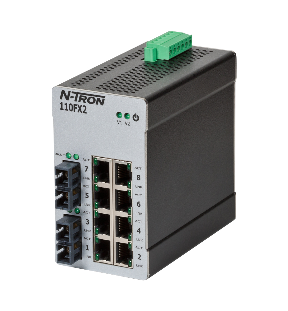 100 Series, 10-Port, N-Tron 110FX2 Unmanaged Industrial Ethernet Switch, SC 2km