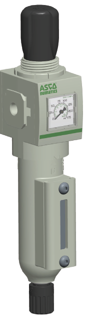 ASCO Numatics Filter Regulator, 7-145PSI,  0.3 Micron w/3 Micron Prefilter, Metal Bowl w/Poly Sight Gauge, 1/2"NPT