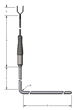Watlow AF Style Type J Ungrounded Thermocouple, 90 Degree Bend, 5.5" Hot Length, 5.125" Cold Length, 60" Leads