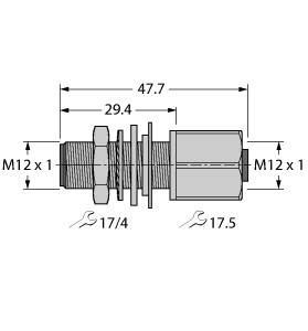 Turck Actuator and Sensor Receptacle, Panel Feed-through (FK FS 4.5/M12)