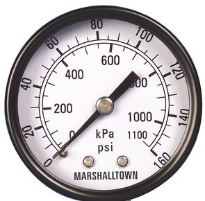 MARSHALLTOWN PRESSURE GAUGE 0-100PSI, 2.5" Dial, 1/4"NPT CBM