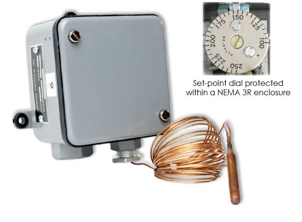 Briskheat Bulb and Capillary Controller,  120-277 VAC, 22 Amps, 0-150F
