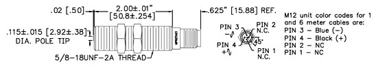 MP Series, MP62TA - 5/8" Threaded Magnetic Pickup, M12 Connector