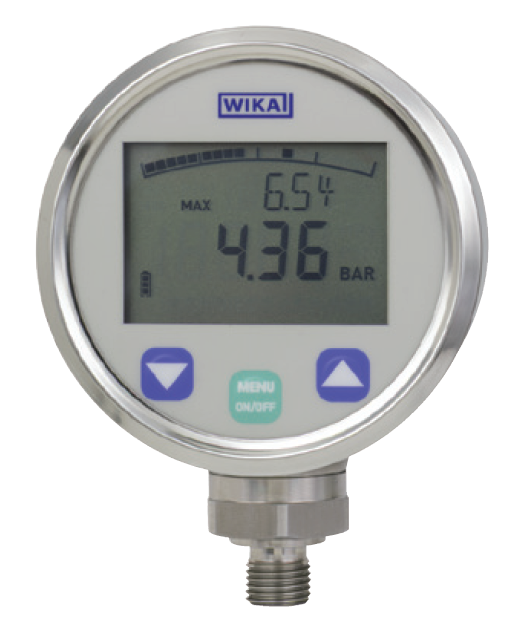 DG-10-E; 0...600 bar gauge ; 1/4 NPT Digital manometer DG-10 Specifications according to data sheet: PE 81.66 Power Supply: 2 x 1.5 V round cell AA Case: stainless steel Ingress Protection: IP 65 Nominal size: 3" Model: DG-10 Model: Enhanced Display: LCD, 4 1/2 stellig von -1999 ... 19999 +2. second display Pressure range: 0...600 bar gauge Process Connection: 1/4 NPT Material of Wetted Parts: stainless steel Temperature range of medium: -30 ... +100 ��C (-22 ... +212 ��F) customer specific: WIKA standard - specification according to data sheet Material of Wetted Parts: stainless steel
