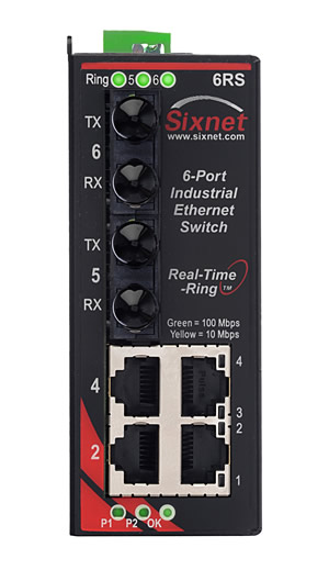 SLX Series, 6-Port, Sixnet SLX-6RS Ethernet Ring Switch with Monitoring, ST 4km