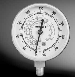 SERVICEMAN'S TEST GAUGE, 2.5" DIAL, 1/8"NPT LOWER MOUNT, 30"x500PSI/F, R-22,407C,410A, CLAM SHELL