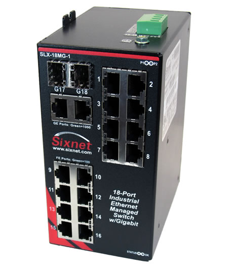 SLX Series, 18-Port, Sixnet SLX-18MG-1 Managed Industrial Ethernet Switch
