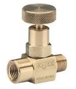 Wika 910.11.100 Series Mini Hard Seat Needle Valve, Knurled Knob, Brass, 1/4" NPTF to 1/4" NPTM, 0.172" Orifice