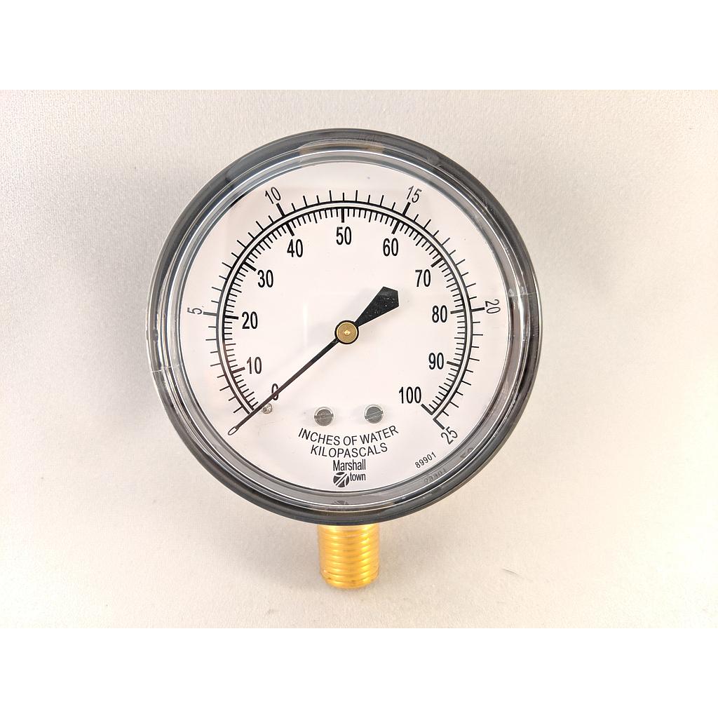 PRESSURE GAUGE, 2.5" DIAL, 1/4" NPT CENTER BACK CONNECT, 0-60" H2O