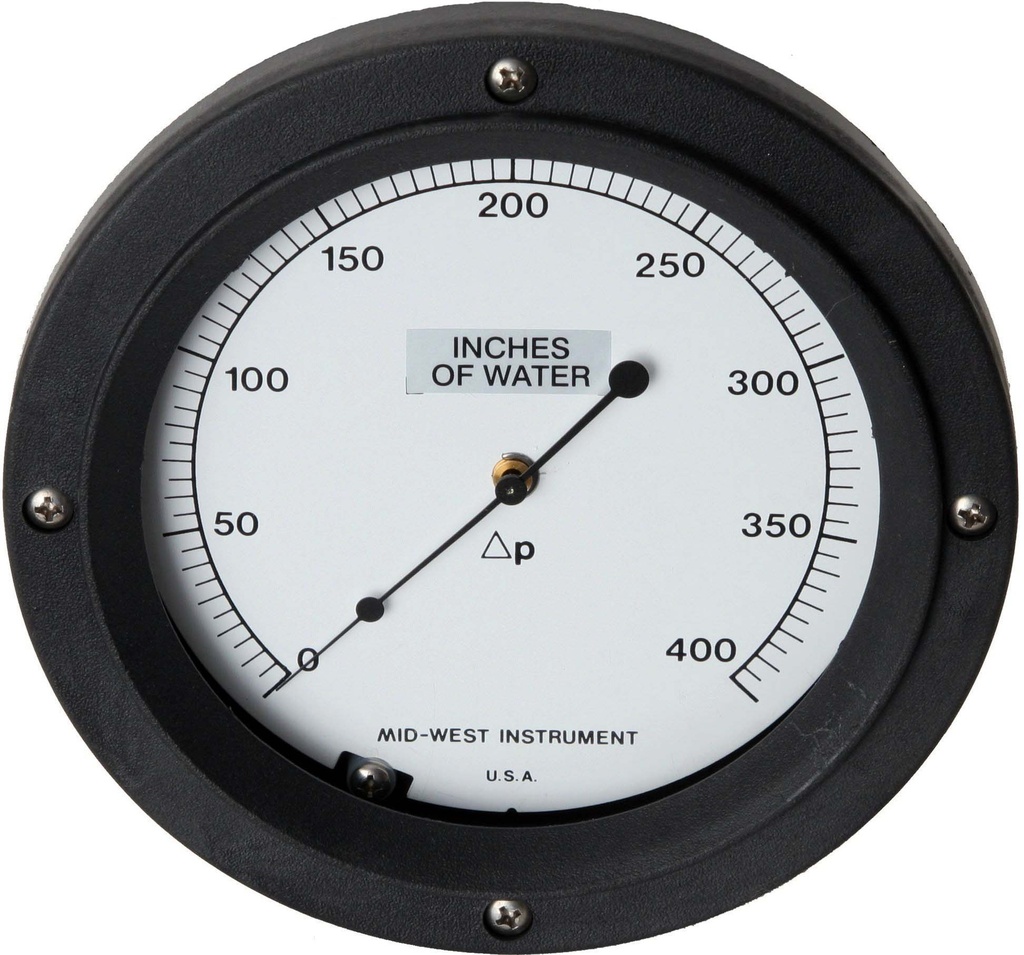 Mid-West 106 Aluminum Differential Pressure Gauge, 4.5" Dial, 0 to 1500 psig, 1/4 NPTF SS Back Mount