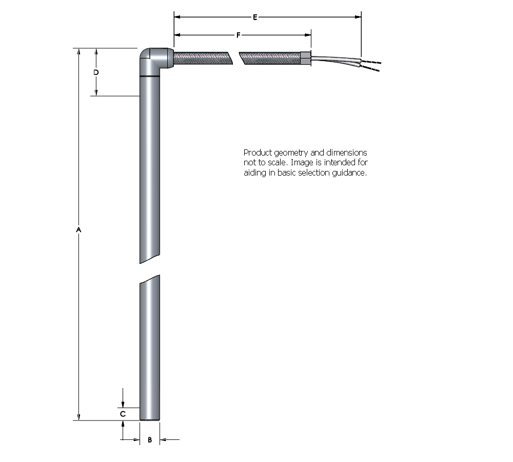 Watlow 1/2" x 16" FIREROD Stock Heater, 240V, 1000W, 14" Fiberglass Right Angle Braid