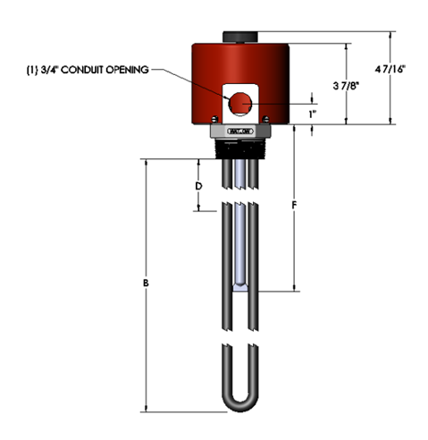 Watlow 2" Tubular Immersion Plug Heater, 2 Element, 240 Volt, 1000 Watt