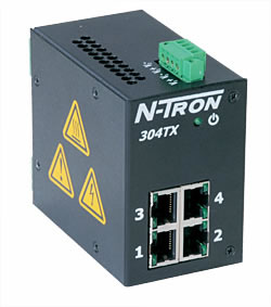 300 Series, 4-Port, N-Tron 304TX Unmanaged Industrial Ethernet Switch