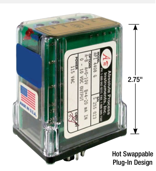 API PLUG-IN THERMOCOUPLE INPUT ALARM TRIPS, 2 SPDT LATCHING RELAYS OUT WITH POWER-OFF RESET, FACTORY RANGED-SPECIFY: T/C TYPE, TEMP RANGE, F OR C INPUTS, 85-265 VAC or 60-300 VDC