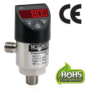 NOSHOK 800 Series Digital Pressure Transmitter/Switch, (1) N/O or N/C, 4-20mA, 0-200 PSI RANGE, 1/4"MNPT, M12 x 1 4 Pin Connection