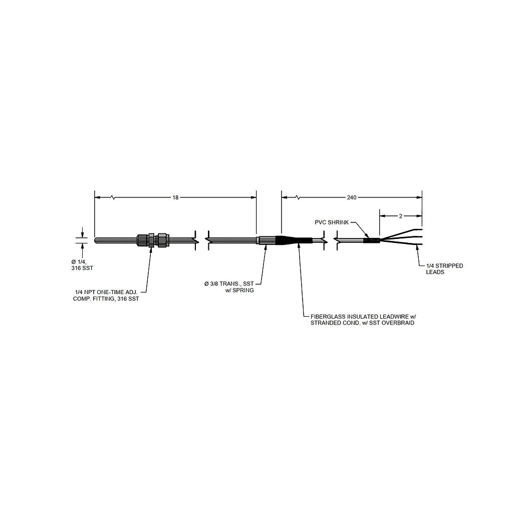 PYROMATION, SINGLE RTD 100OHM, 18INCHES