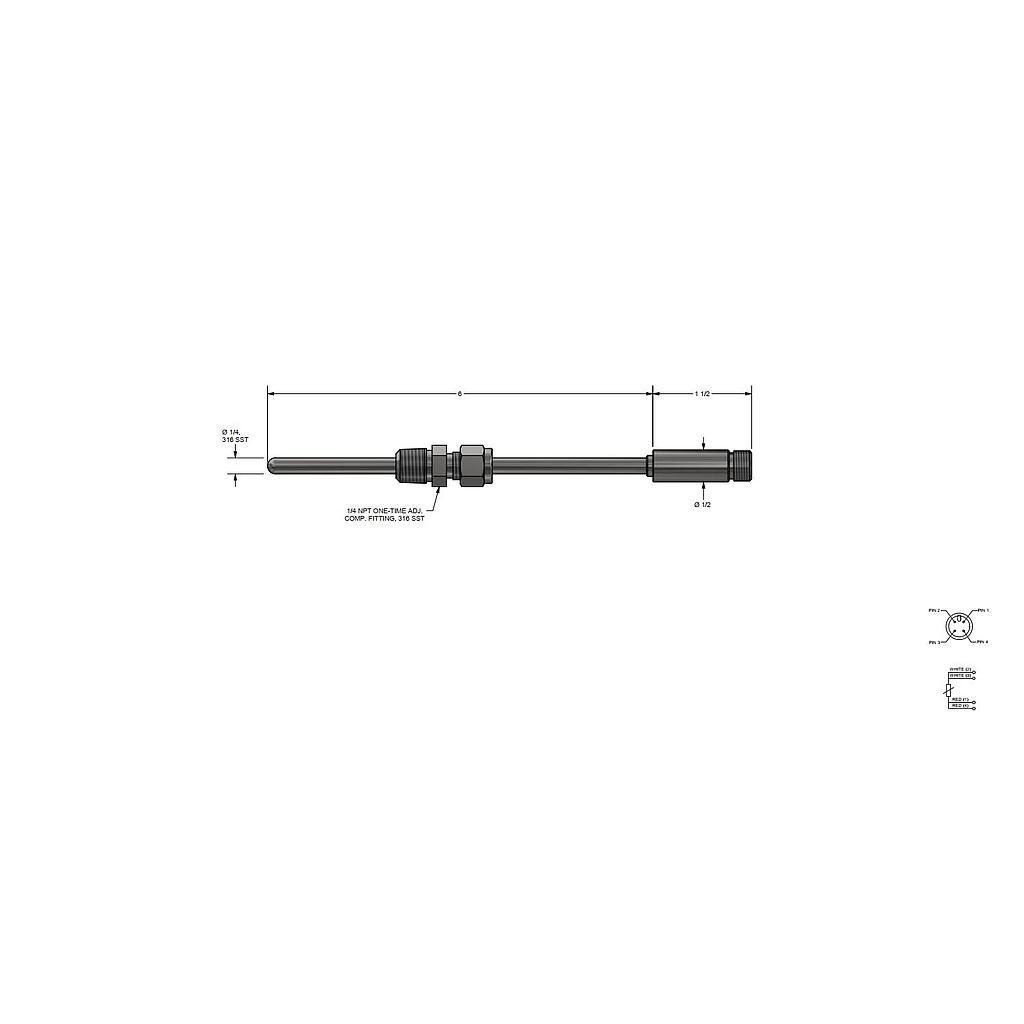 PYROMATION, SINGLE RTD 100OHM, M12 CONNECTOR, 6INCH