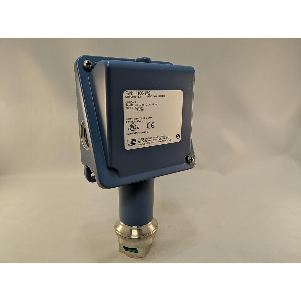 United Electric 100 Series Pressure Switch, SPDT, 10-100 PSI, 316SS Diaphragm, 1/2" NPT