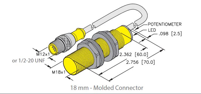 Turck Capacitive Sensor, 18mm, 2 Wire AC (BC5-S18-AZ3X-0.2-SB3T)