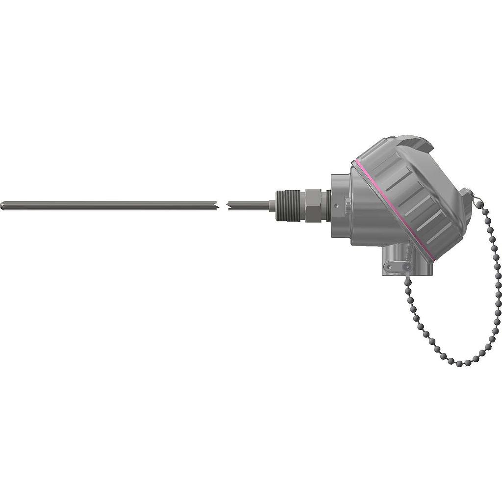 PYROMATION RTD, 3 Wire, 1/4" dia, 8" length, 1/2" x 1/2" SS Hex Nipple, Cast Iron Screw Head Cover, Spring Loaded