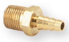 Adapter, brass, 1/8" NPT to 3/16" rubber and 1/8" ID plastic tubing