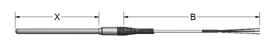 Pyromation RTD Assembly, Single 2-Wire, 3/16" OD x 1" Sheath, 10" Fiberglass Leads, No Heat Shrink
