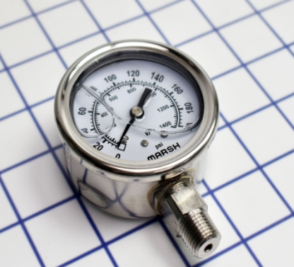 PRESSURE GAUGE 0-200 PSI 2.5" 1/4"BOTTOM CONNECT LIQUID-FILL