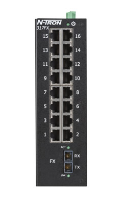 300 Series, 17-Port, N-Tron 317FX Unmanaged Industrial Ethernet Switch, SC 2km