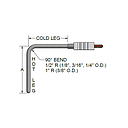 Pyromation RTD Spring-Loaded Assembly, Single 3-Wire, 1/4"  OD, 40"  Sheath, Bent 90° (36" Hot/4" Cold), 12" FPM Leads  w/o Spring or Heat Shrink