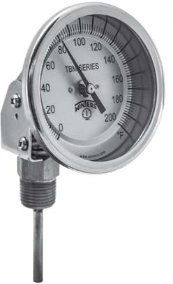 TBM Series Bi-Metal Thermometer, 3" Adj Dial, 4" Stem, 1/2"NPT Process Connection,  0/250F&C