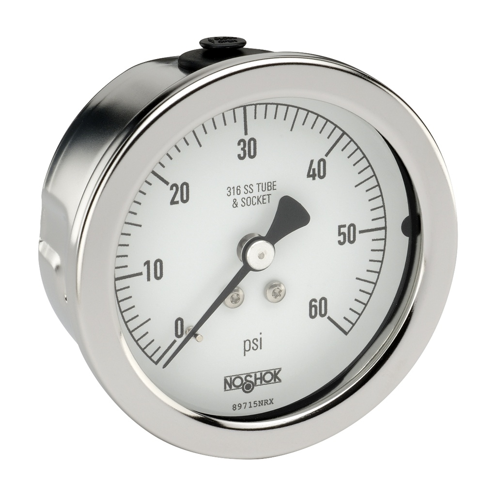 500 Series Stainless Steel Liquid Filled Pressure Gauge, 0 psi to 30 psi, 304SS Panel Mount Clamp