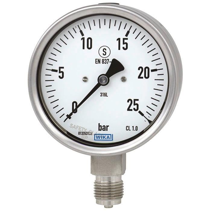 Wika 233.30 Series Glycerin Filled Industrial Pressure Gauge, 4" Dial, 0 to 20000 psi, 9/16-18 UNF SS Lower Mount, Calibration Inspection Cert