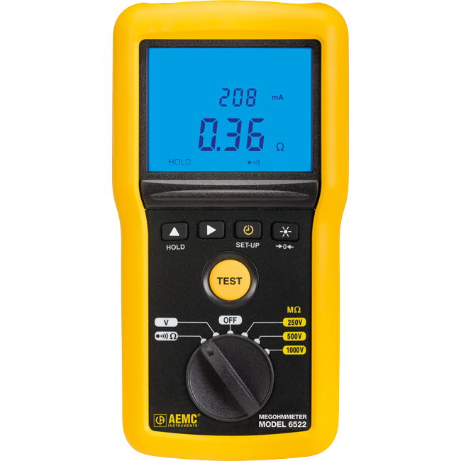 AEMC Megohmmeter Model 6522 (Digital w/Analog Bargraph, 250V, 500V, 1000V, Continuity, V) Replacement for Cat #2155.52
