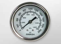 MARSH PRESSURE GAUGE 0-100 PSI 4" 1/4" CENTER BACK CONNECT W/U-CLAMP