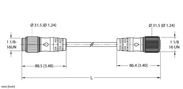 Turck Actuator and Sensor Cordset, Extension Cordset (RSM RKM 126-3M)
