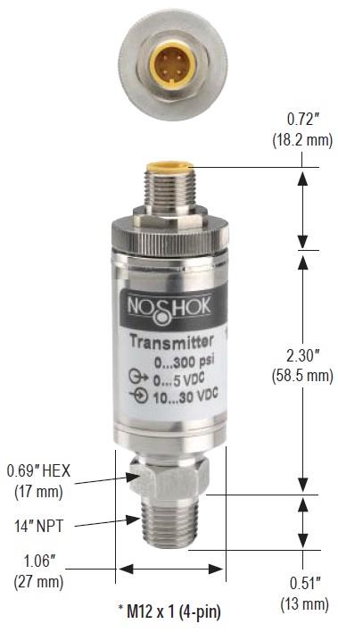 100 Series Pressure Transmitter, 0-150PSI, 0.25% Accuracy, 4-20mA, 1/4&quot;NPT, 36&quot; Cable