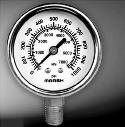 Pressure Gauge , 0-1000psi, 63mm, Lower Mount, 1/4"NPT,Liquid Filled
