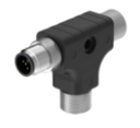 Banner M12 T Splitter - Passive; 5-pin Female Trunk Straight; 5-pin Female T Branch (1); 5-pin Male T Branch(1); Black TPU Splitter Junction (CSB-M1250M1250-T)