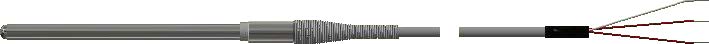 Pyromation RTD Assembly, Single 3-Wire, 1/4" OD x 4" Sheath, 120" FPM Leads (2" Split, 1/4" Stripped) w/Relief Spring