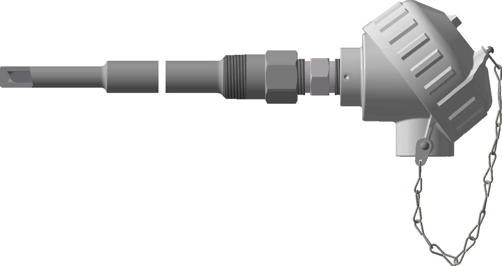 Pyromation Spring-Loaded RTD, Single 3-Wire, 1/4" OD, 12" SS Sheath, PP Head, 12" Thermowell (SS, 3/4 NPT)