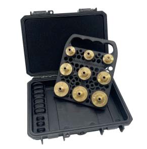Set of 9 quick connect test fittings in brass with resin holder 3 of each size (1/4", 1/2", 3/4")