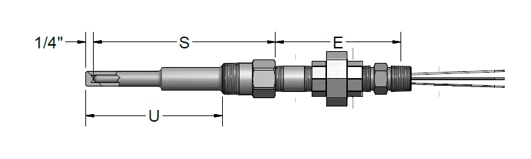 Pyromation Spring-Loaded RTD, Single 4-Wire, 1/4" OD x 9" Thermowell (SS, 3/4 NPT), 3" Leads