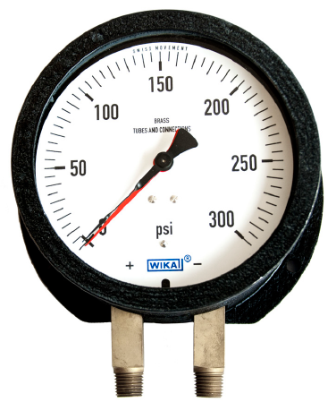 Wika 712.25DP Differential Gauge, 6" Dial, Dual 1/4"NPT Male Brass Bottom Connections, 0-60PSID scale