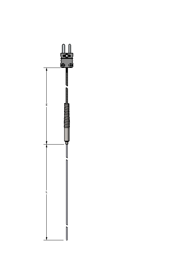 Watlow AF Series Thermocouple, Type K, 0.063" Diameter, 157.5" Length, 1' Lead Wire, Standard Plug with Mating Connector