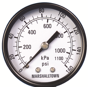 MARSHALLTOWN PRESSURE GAUGE 0-400PSI, 3.5" Dial, 1/4"NPT CBM w/U-CLAMP