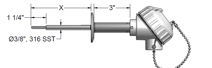Pyromation CIP Sanitary-Connected RTD, Single 4-Wire, 1/4" OD x 4" Immersion, 2" OD SS Tri-Clamp, PP Head