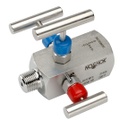 3070 Series 3-Valve Double Block & Bleed, Hard Seat Needle Valve, 1/2" NPT, Male x Female, 316 SS, 0.187" Orifice 