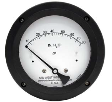 Mid-West 142 SS Differential Pressure Gauge, 4.5" Dial, 0 to 3000 psig (0 to 20 inH2O), 1/4 NPTF End Mount, Wall Mounting Kit