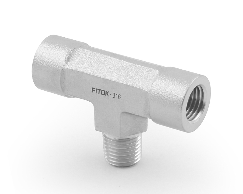 316 SS, FITOK 6 Series Pipe Fitting, Male Branch Tee, 1/2 Female NPT × 1/2 Female NPT × 1/2 Male NPT