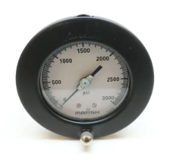 Quality Gauge 3.5" 0-5000 PSI, Front Flanged, LBM, U-Clamp w/Hinged Ring, Copper Alloy Tube and Socket, 1/4" NPT